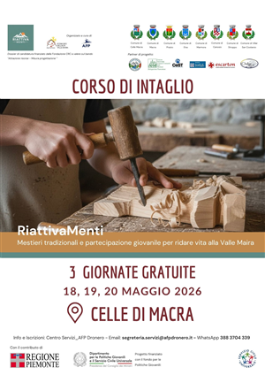 Corso di intaglio a Celle di Macra il 18, 19 e 20 maggio 2026