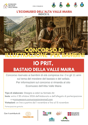 
L’Ecomuseo dell’Alta Valle Maira lancia il concorso di disegno “Io PRIT Bastaio della Valle Maira” dedicato ai bambini dai 3 agli 11 anni 
