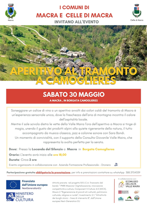 Aperitivo al tramonto a Camoglieres sabato 30 maggio 2026